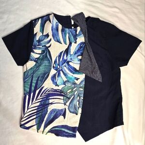 Plains & prints asymmetric design linen island blouse size XS